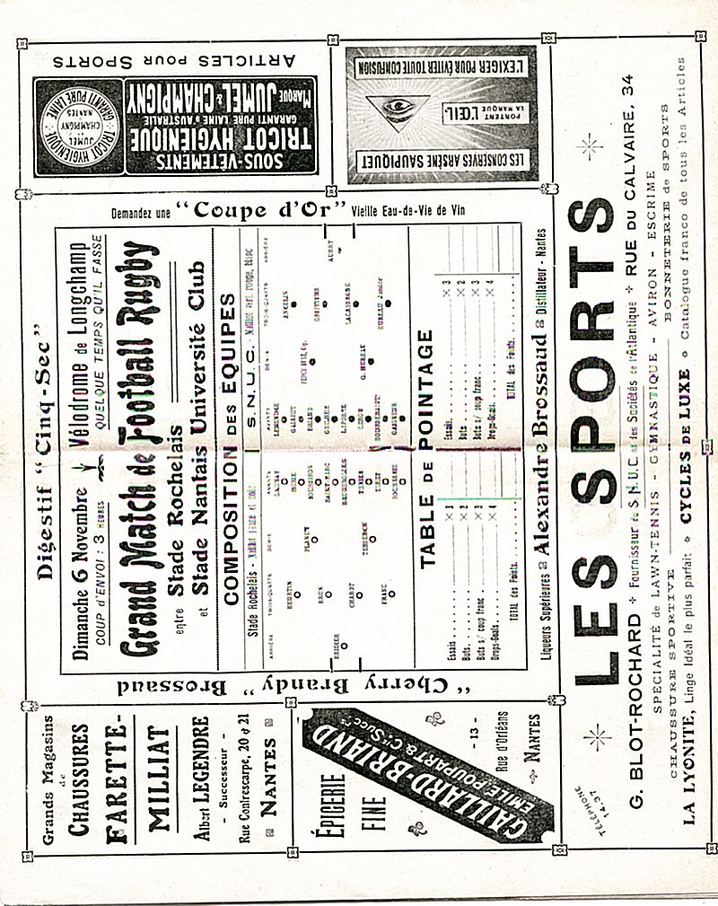 <p style='text-align: center;'><span style='color: #0000ff;'><strong><span style='font-family: arial, helvetica, sans-serif; font-size: medium;'>Intérieur du programme du match S.N.U.C contre Stade Rochelais du 6 novembre 1910</span></strong></span>
<p style='text-align: left;'><span style='color: #0000ff;'><em><span style='font-family: arial, helvetica, sans-serif; font-size: medium;'>(collection de l'auteur)</span></em></span>