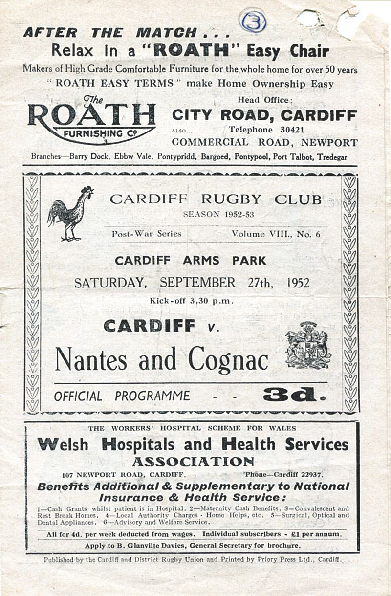 <p style='text-align: center;'><strong><span style='font-size: medium; font-family: arial, helvetica, sans-serif; color: #0000ff;'>Programme du Cardiff R.F.C. S.N.UC.-Cognac le 29 septembre 1942</span></strong>
<p style='text-align: left;'><em><span style='font-size: medium; font-family: arial, helvetica, sans-serif; color: #0000ff;'>(collection de l'auteur)</span></em>