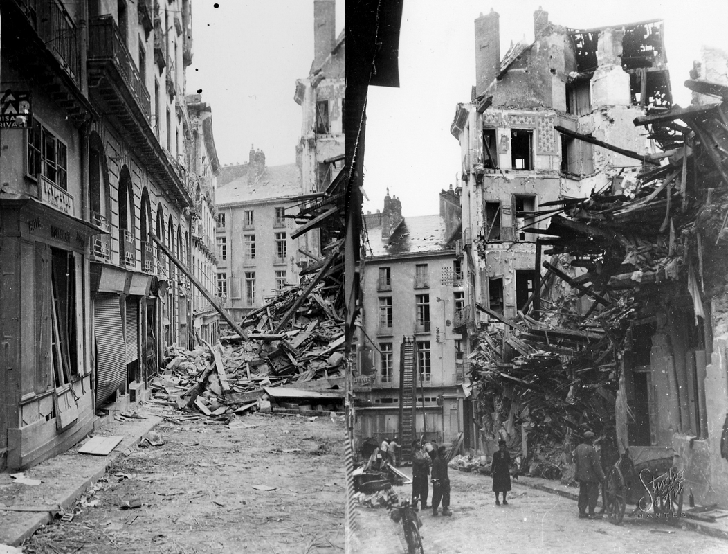 <p style='text-align: center;'><span style='color: #0000ff;'><strong><span style='font-family: arial, helvetica, sans-serif; font-size: medium;'>Les bombardements du 16 septembre 1943 - la rue Santeuil avant et après déblaiement - siège du S.N.U.C.</span></strong></span>
<p style='text-align: left;'><em><span style='font-family: arial, helvetica, sans-serif; font-size: medium; color: #0000ff;'>(Collection Archives municipales)</span></em>